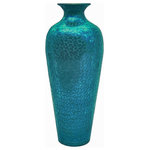 DecorShore - DecorShore Andalusian Vase, Sparkling Metal With Turquoise - Our handmade iron & mosaic floor vases are sure to turn heads. Sparkling glass mosaic tiles grace the exterior of these amphora shaped shatterproof vases that provide the ultimate pop of turquoise color in your home, office or commercial decorating project. Decorative vases like this are great for more than just flowers! Combining the ancient arts of metallurgy and pottery creation, our artists hand-mold each aluminum vase. Each vase is finished using floral patterned mosaic tessellation, creating stunning visuals that begin to transform your space into an in-home art gallery. The artistic look, bold teal color and durable construction are just a few of the features you'll love. An ample 2" opening in a 4" lip leave plenty of room for decorative items; reeds, greenery, floral arrangements & more. However, make no mistake...our Vedic Artware vases make a statement all their own; with or without additional accents.