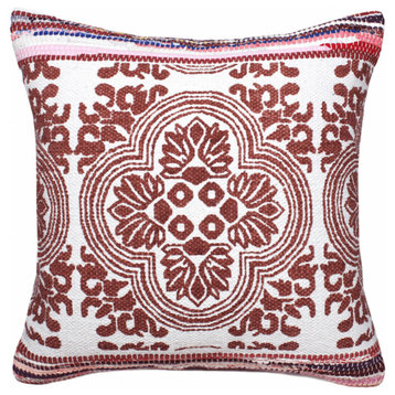 20" X 20" Red White Purple And Pink 100% Cotton Geometric Zippered Pillow