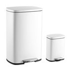 Connor 13-Gallon Trash Can With Soft-Close Lid and Mini Trash Can, White