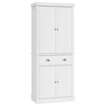 Elegant Pantry Cabinet, Wide Storage Drawer & 4 Paneled Doors With Inner Shelves