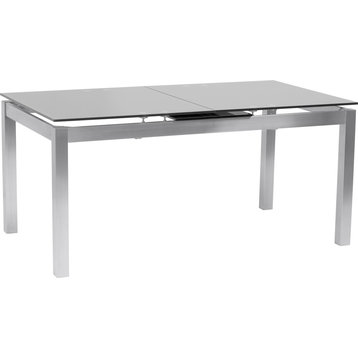 Ivan Extension Dining Table, Brushed Steel and Gray Tempered Glass Top