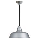 Cocoweb - 14" Farmhouse LED Pendant Light, Galvanized Silver With Black Downrod - Rustic Style with a Modern Twist