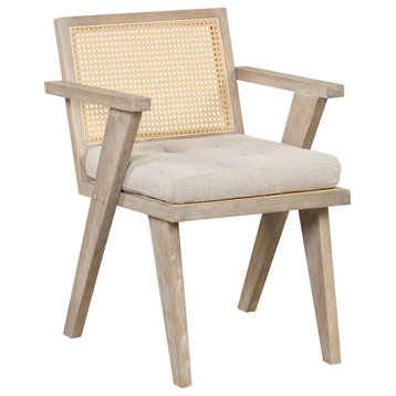 TATEUS Mid-Century Accent Chair With Handcrafted Rattan Backrest, Natural