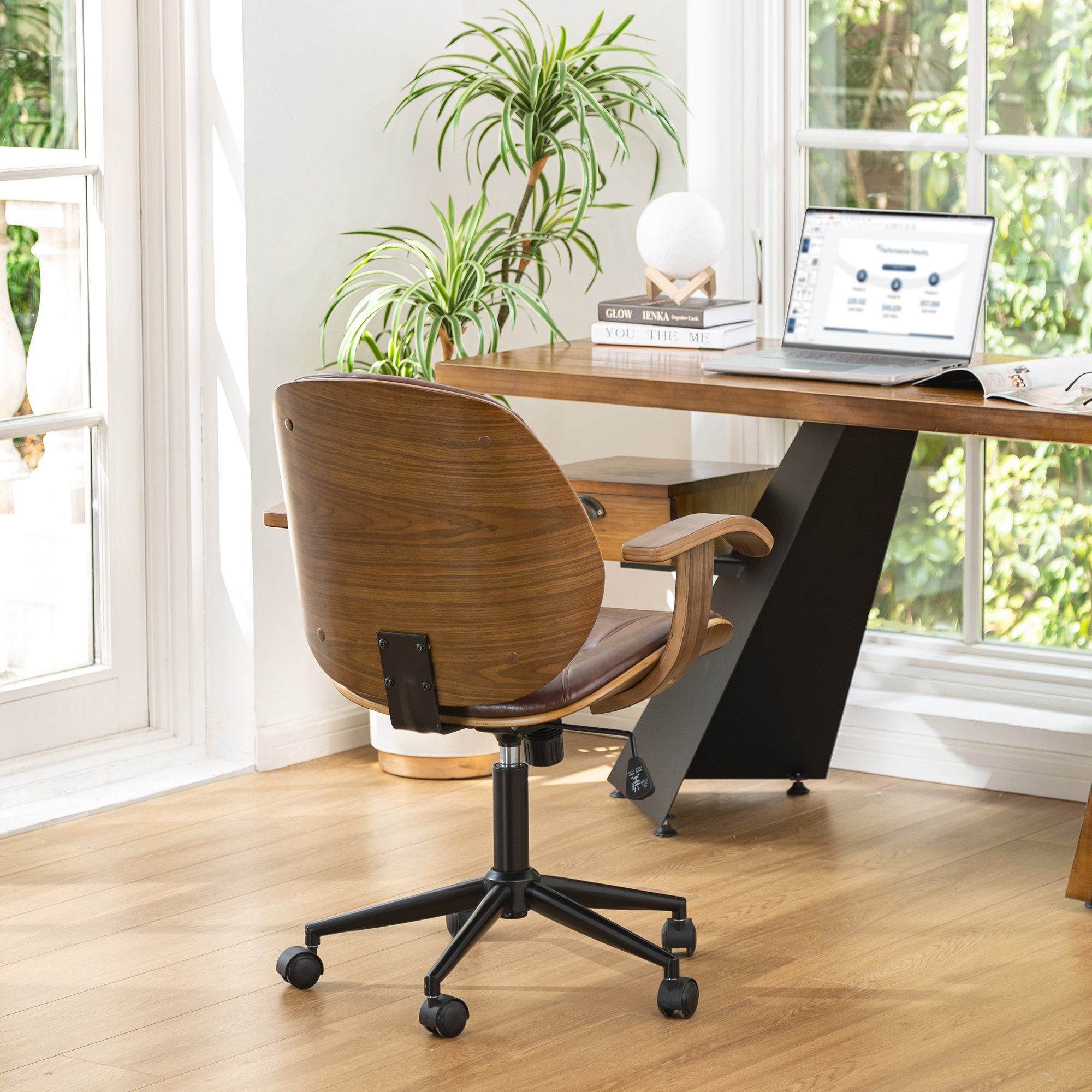38"H Russet PU Leather Adjustable Swivel Desk Chair/Task Chair