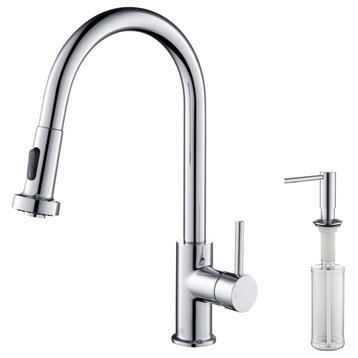 Casa Single Handle Pull Down Faucet, Chrome, W/ Soap Dispenser