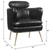 Unique Accent Chair, Gold Legs, Curved PU Leather Seat With Headrest, Dark Gray