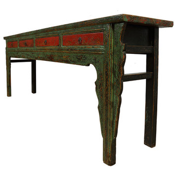 Consigned, Antique Chinese Painted Long Console, Sofa Table