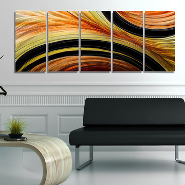 Desert Sun - Abstract Orange, Yellow and Black Modern Original Metal Painting