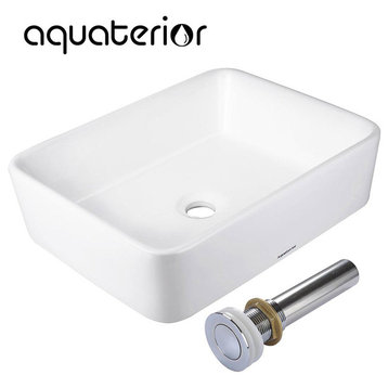Aquaterior 19x15x5" Ceramic Bathroom Vessel Sink Rectangle Porcelain With Drain