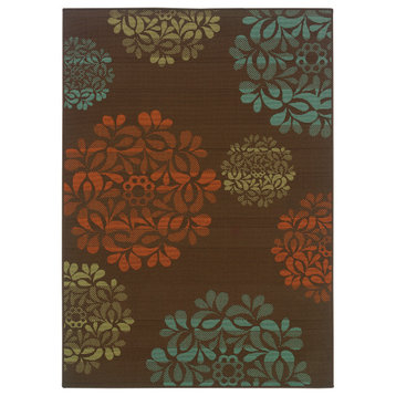 Malibu Indoor and Outdoor Floral Brown and Blue Rug, 1'9"x3'9"