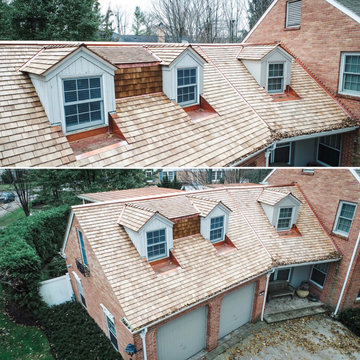 Winnetka, IL : cedar shingle roof replacement- custom copper roof fabrication