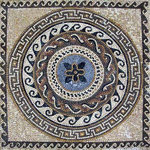 Mozaico - Greco-Roman Floral Mosaic - Dela, 24"x24" - Invite romantic Old World style into your favorite spaces with the Dela Greco-Roman floral mosaic. Showcasing a  floral center, the design includes a multi-colored guilloche, a striking Greek key and a curly Roman wave border. Choose from 4 standard sizes or order this artisan mosaic in a custom size to suit your decorative tile project.