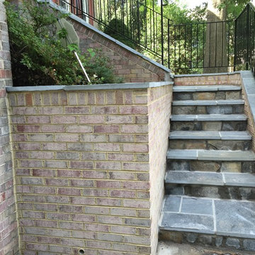 Flagstone Walkway in North Potomac With New Brick Walls & Iron Railings