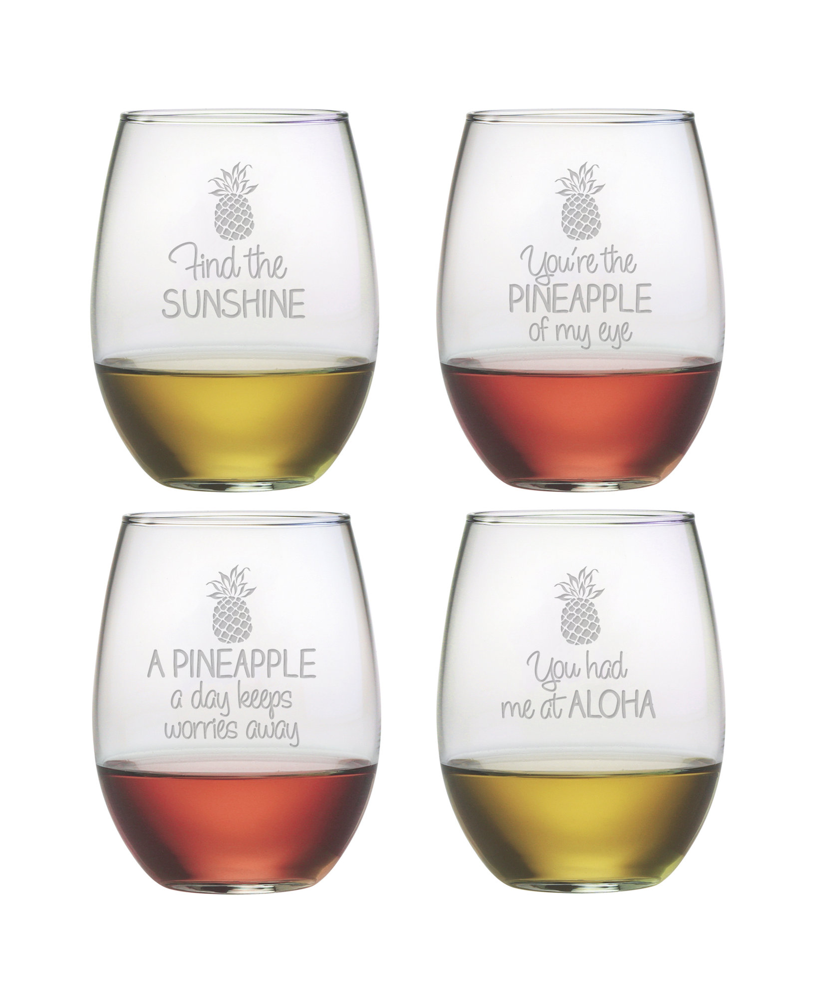 Pineapple Talk 4-Piece Stemless Wine Glass Set
