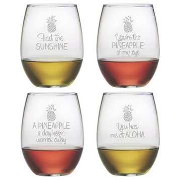 Pineapple Talk 4-Piece Stemless Wine Glass Set