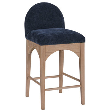 Waldorf Chenille Fabric Upholstered Upholstered Stool, Navy, Natural Finish