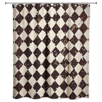 Distressed Black White Tile 71x74 Shower Curtain