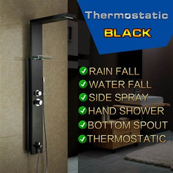 Black Stainless Steel Rainfall Shower Panel Rain Massage System - Shower Panels And Columns