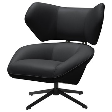 Kyle 100% Top Grain Leather Swivel Chair, Black