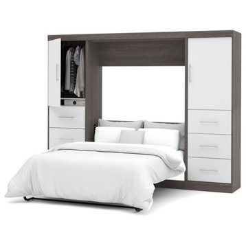 Bestar Nebula 109W Engineered Wood Full Wall Bed Kit in Bark Gray & White