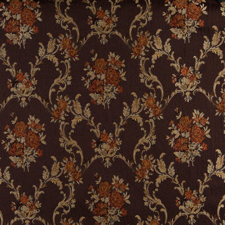 Brown Gold Persimmon And Ivory Floral Brocade Upholstery Fabric By The Yard