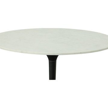 Enzo 36" Round Marble Top Dining Table - White Top - Black Base