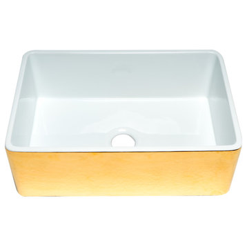 Hammered Gold/Fluted 30 inch Reversible Single Fireclay Farmhouse Kitchen Sink