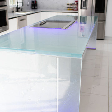 Residential glass kitchen island