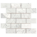All Marble Tiles - SAMPLE OF 12"x12" Bianco Carrara Polished Marble Brick Mosaic Tile - SAMPLES ARE A SMALLER PART OF THE ORIGINAL TILE. SAMPLES ARE NOT RETURNABLE.