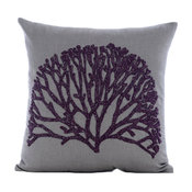 Gray Cotton Linen 26"x26" Beaded Violet Tree Euro Pillow Shams, Faraway Tree
