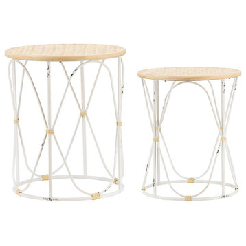 Metal Frame Side Table w/ Bamboo Top Set Of 2