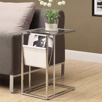 Accent Table End Side Snack Bedroom Metal Pu Leather Look Chrome