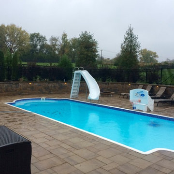 Travertine Custom Patio + Pool + Waterslide