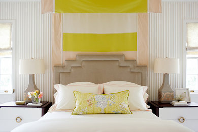 Mid-sized transitional master bedroom photo in Raleigh with white walls