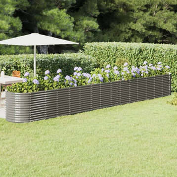 vidaXL Garden Raised Bed Outdoor Raised Planter Box Powder-coated Steel Gray