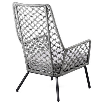 Marco Polo Indoor Outdoor Steel Lounge Chair with Grey Rope and Grey Cushion