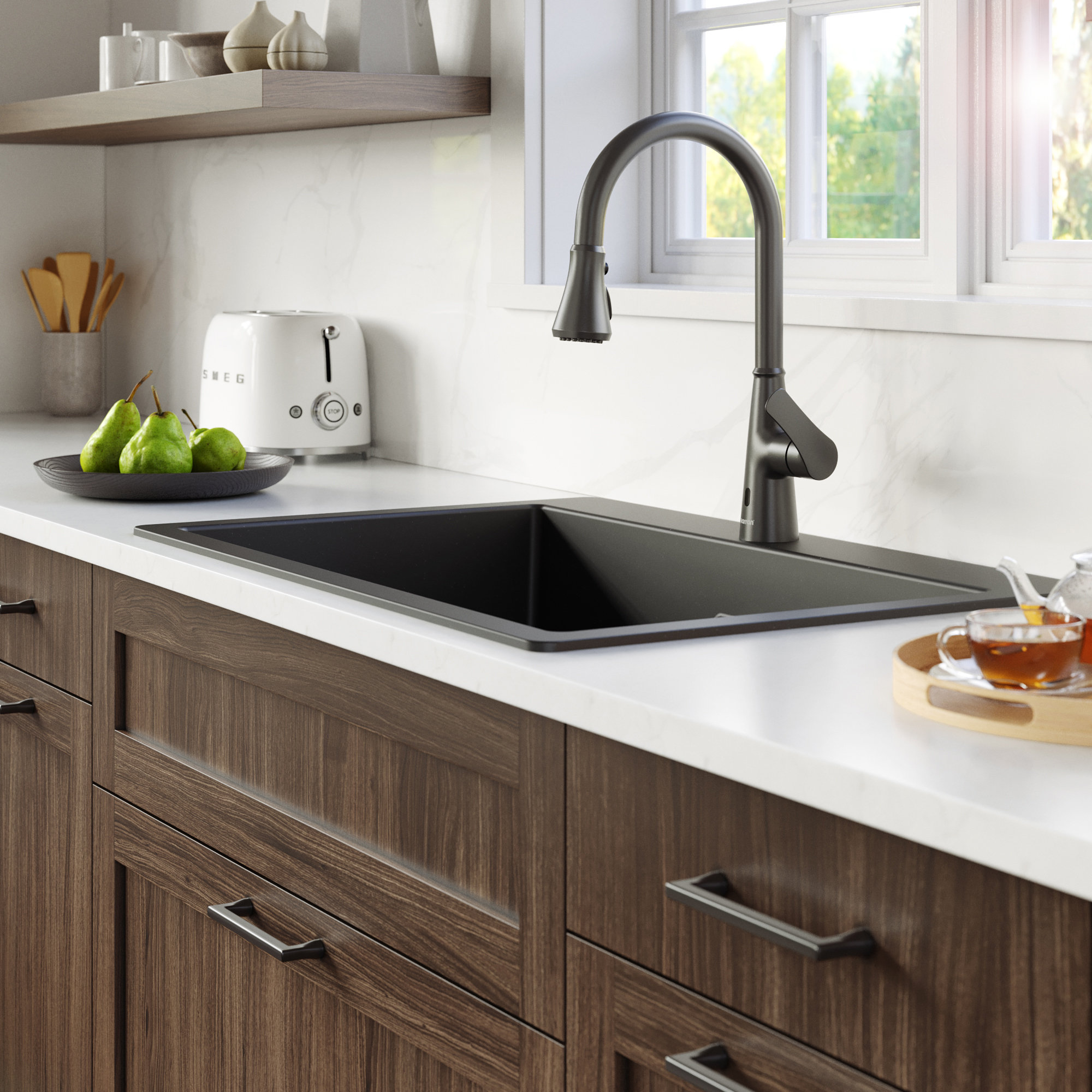 Karran Touchless One-Handle Triple Function Sprayer Faucet, Gunmetal Grey