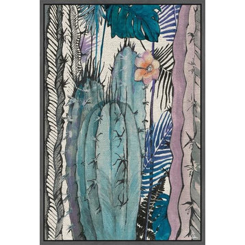 "Aqua Cactus" Floater Framed Painting Print on Canvas, 12"x18"