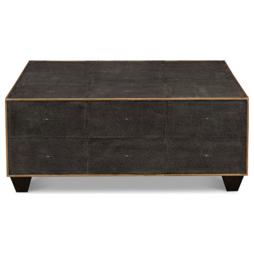 Gray Leather Shagreen Cocktail Coffee Table Rectangle
