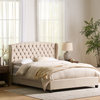 GDF Studio Twilight Fully Upholstered Fabric Queen Bed Set, Ivory