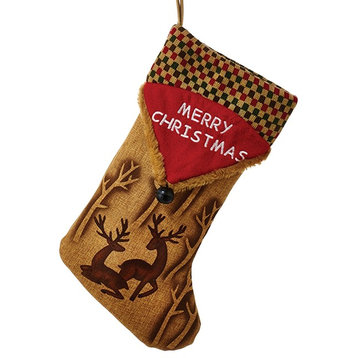 Kurt Adler Woodland Deer Lodge Design Merry  Holiday Stocking