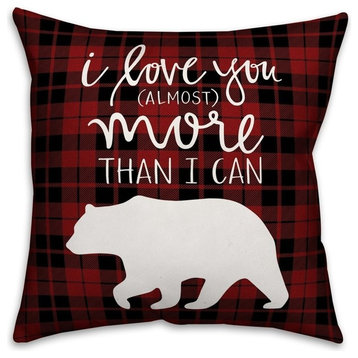 Red and Black Buffalo Plaid Bear 16"x16" Outdoor Throw Pillow