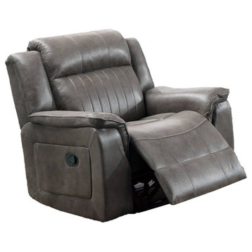Benzara BM232607 Fabric Manual Recliner Chair With Pillow Top Arms, Gray