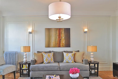 Inspiration for a transitional family room remodel in New York