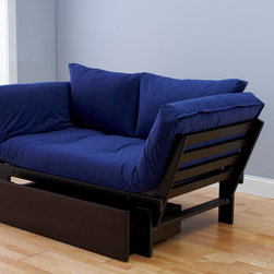 Elite Espresso Futon Lounger in Posh Blue - Sofas