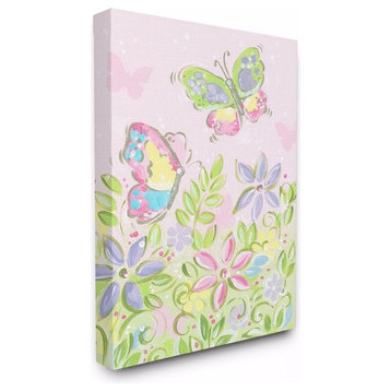 Stupell Industries Pastel Butterflies and Flowers, 30 x 40