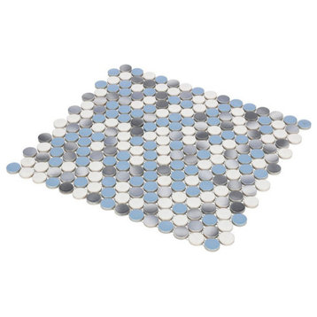 Mosaic Handmade Porcelain Penny Round Tile for Floors Walls, Blue