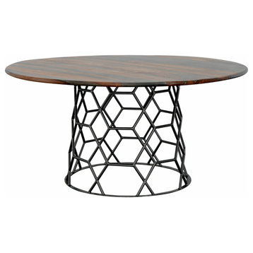 Bella Industrial Style Solid Sheesham & Iron Round Dining Table - 2 Cartons