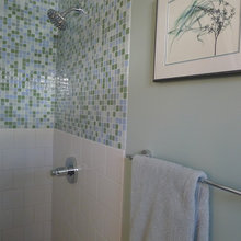 Quartz backsplash topped with tile