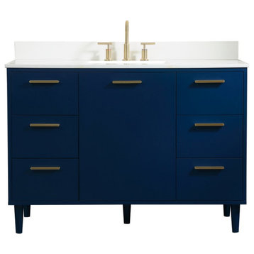 Elegant Decor VF47048MBL-BS 48" Bathroom Vanity, Blue With Backsplash